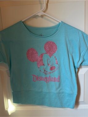 Disney Turquoise Tee with Pink Glitter Mickey Graphic
